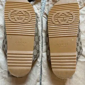 Gucci | Shoes | Gucci Tan Monogram Buckle Sandals | Poshmark